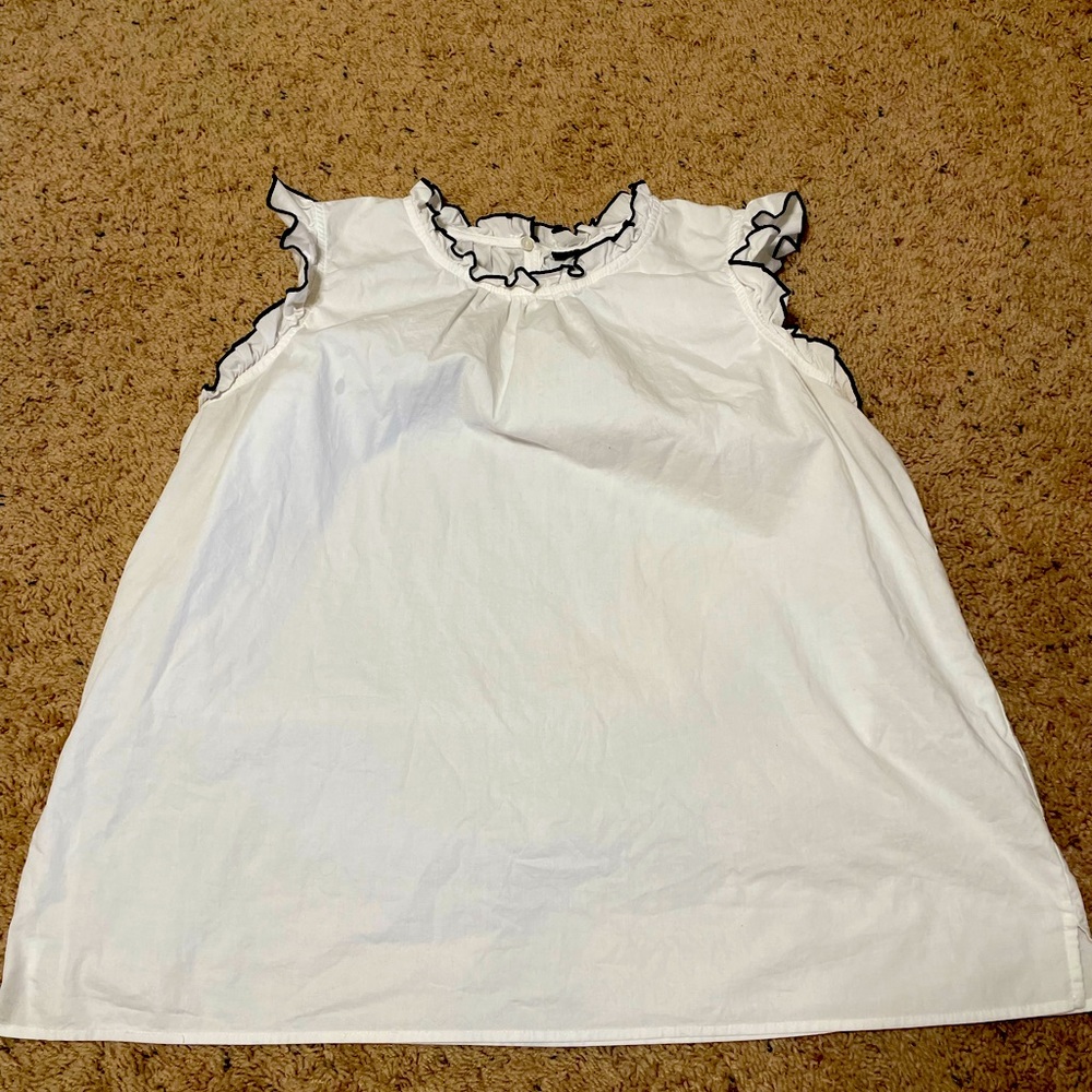 Halogen white cotton sleeveless blouse with black ruffle details